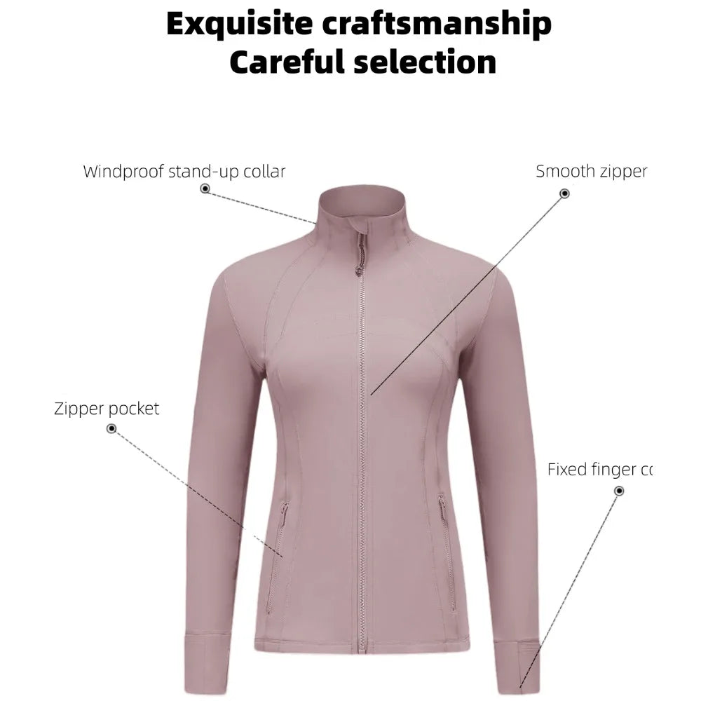 Yoga Jacket Women's Zipper Stand-up Collar Slim Fit with Pockets Outdoor Sports Long-sleeved Warm and Windproof Fitness Clothes