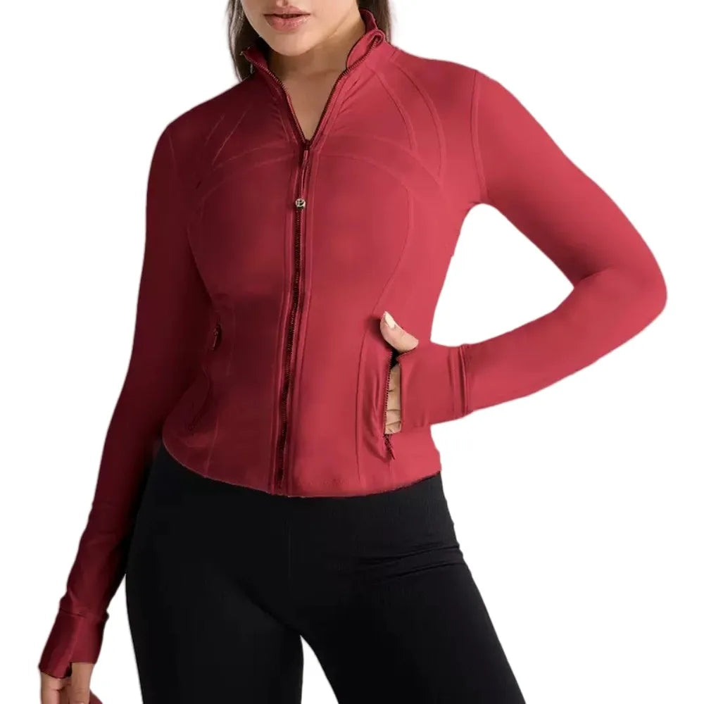 Yoga Jacket Women's Zipper Stand-up Collar Slim Fit with Pockets Outdoor Sports Long-sleeved Warm and Windproof Fitness Clothes