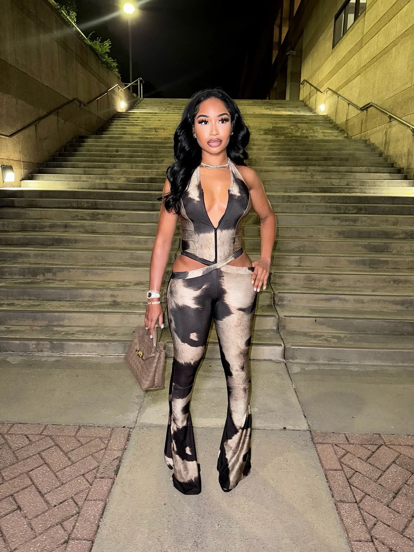 Sister Star Women's Jumpsuit Fashion Sexy V-neck Halter Sleeveless Hollow Street Style Elegant Commuter Long Jumpsuit Outfit