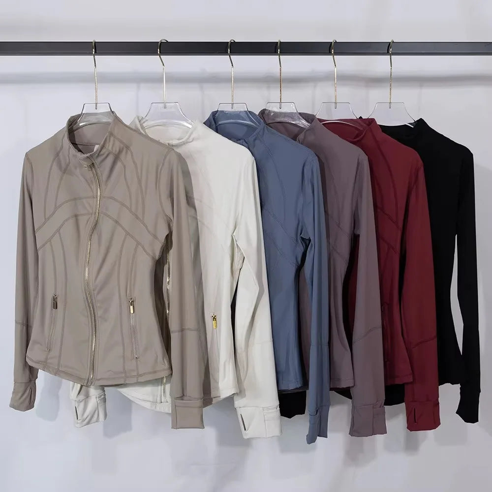 Yoga Jacket Women's Zipper Stand-up Collar Slim Fit with Pockets Outdoor Sports Long-sleeved Warm and Windproof Fitness Clothes