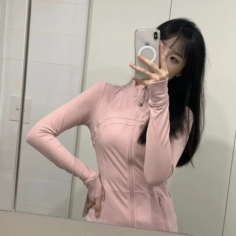 Yoga Jacket Women's Zipper Stand-up Collar Slim Fit with Pockets Outdoor Sports Long-sleeved Warm and Windproof Fitness Clothes