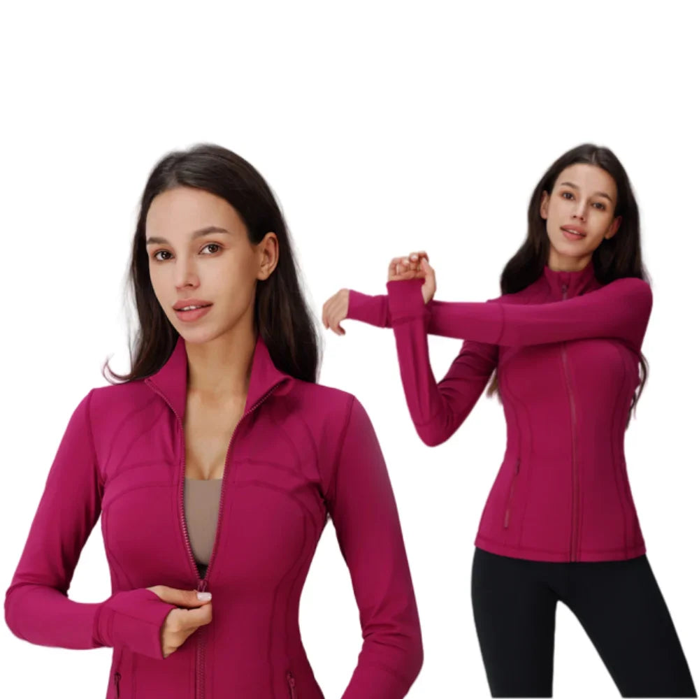 Yoga Jacket Women's Zipper Stand-up Collar Slim Fit with Pockets Outdoor Sports Long-sleeved Warm and Windproof Fitness Clothes