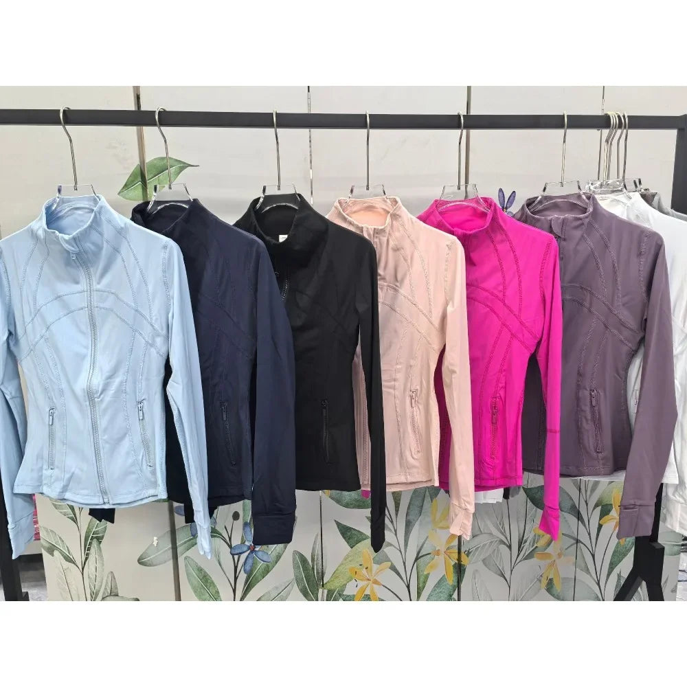 Yoga Jacket Women's Zipper Stand-up Collar Slim Fit with Pockets Outdoor Sports Long-sleeved Warm and Windproof Fitness Clothes