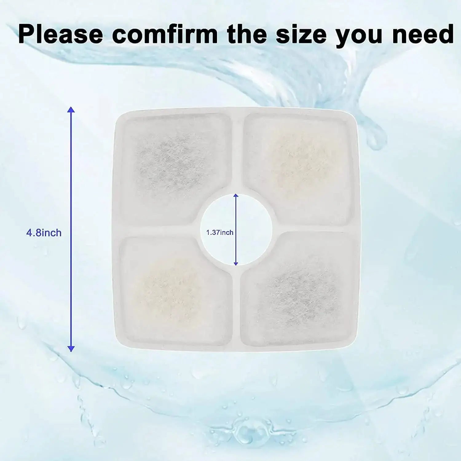 Pet Cat Water Fountain Filter Multi-Layer Filtration System with Activated Carbon Replacement Filters Square Filter(4-8 Pack)
