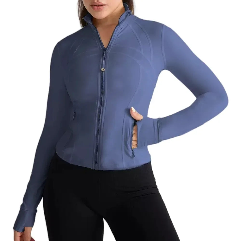 Yoga Jacket Women's Zipper Stand-up Collar Slim Fit with Pockets Outdoor Sports Long-sleeved Warm and Windproof Fitness Clothes