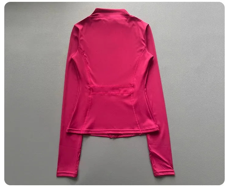 Windproof Fitted Yoga Jacket for Women-Thickened Stand Collar Long Sleeve Cardigan for Running Gym/Fall Cycling with Quick-Dry