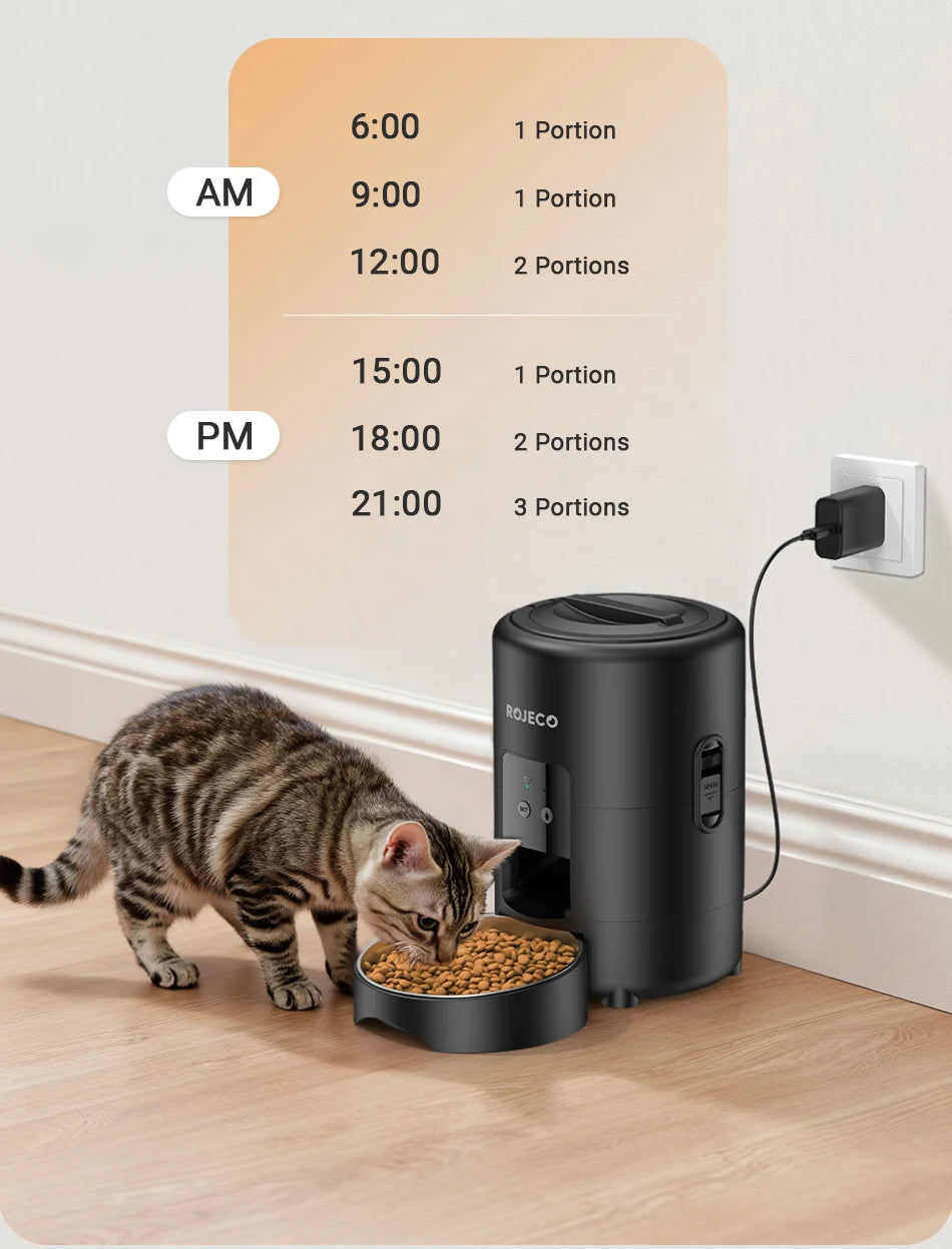 ROJECO Automatic Cat Feeder 2L Smart Pet Food Kibble Dispenser WiFi App Remote Control  Dog Feeder For Pet Cat Dog Accessories