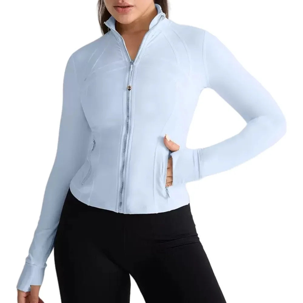 Yoga Jacket Women's Zipper Stand-up Collar Slim Fit with Pockets Outdoor Sports Long-sleeved Warm and Windproof Fitness Clothes