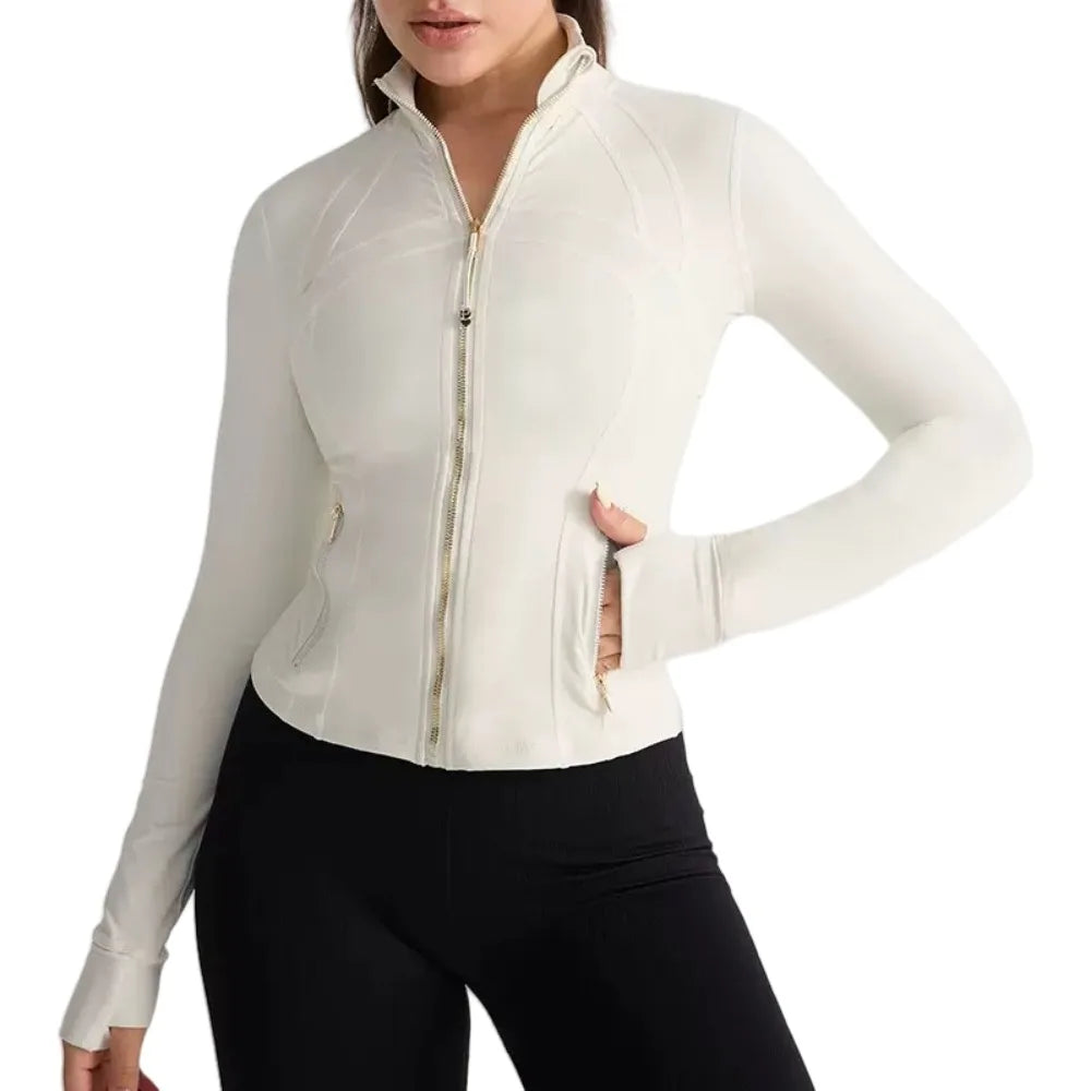 Yoga Jacket Women's Zipper Stand-up Collar Slim Fit with Pockets Outdoor Sports Long-sleeved Warm and Windproof Fitness Clothes