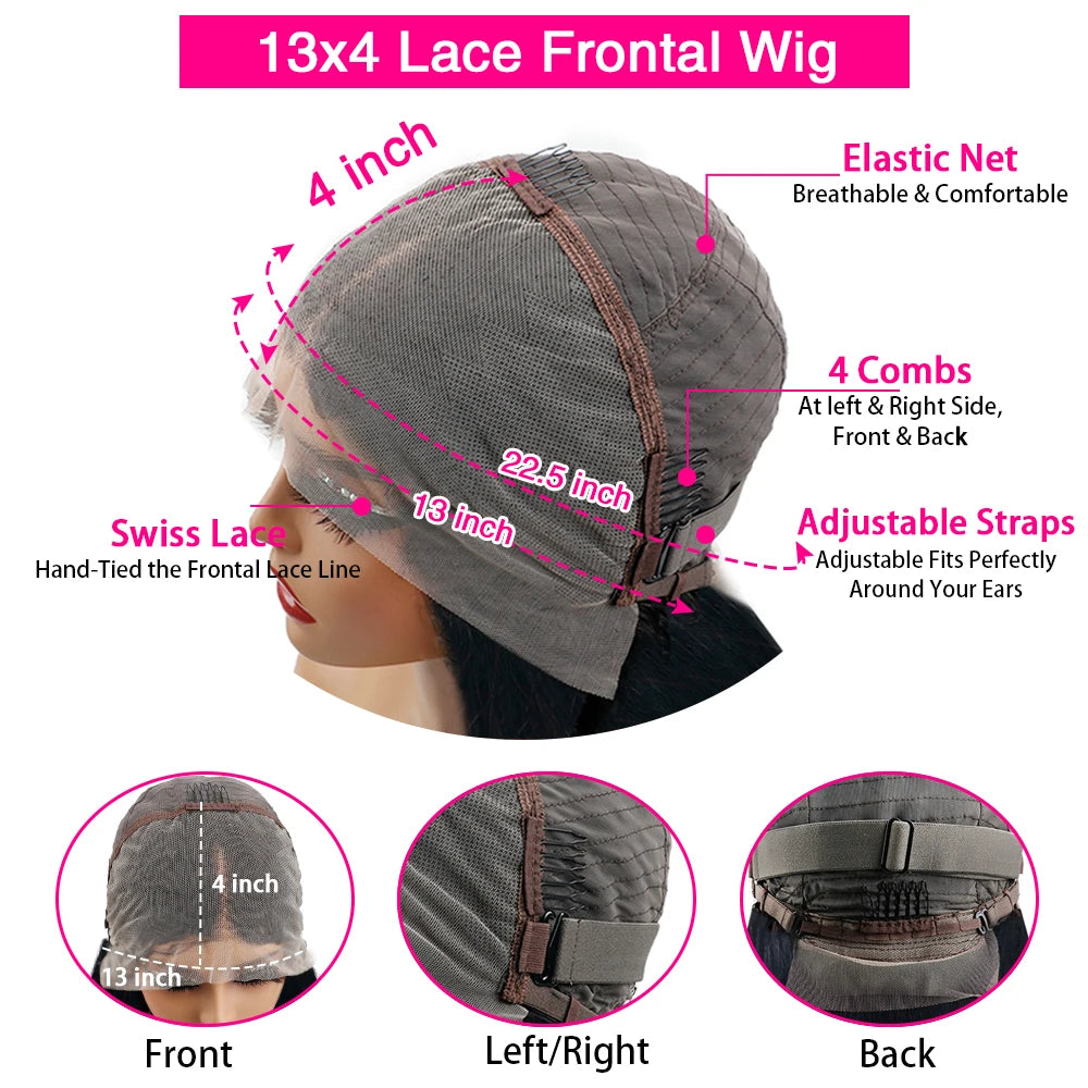 200 Density 13x4 13x6 Full Frontal 360 HD Transparent Lace 40 46 Inch Long Straight 5x5 Closure Human Hair Pre plucked Wigs