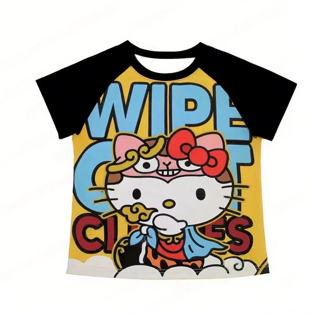 Y2K Hello Kitty Hot Selling Cute Cartoon High Street Hip Hop Shirt Women's Loose Casual Comfortable Sports Short Sleeved T-Shirt