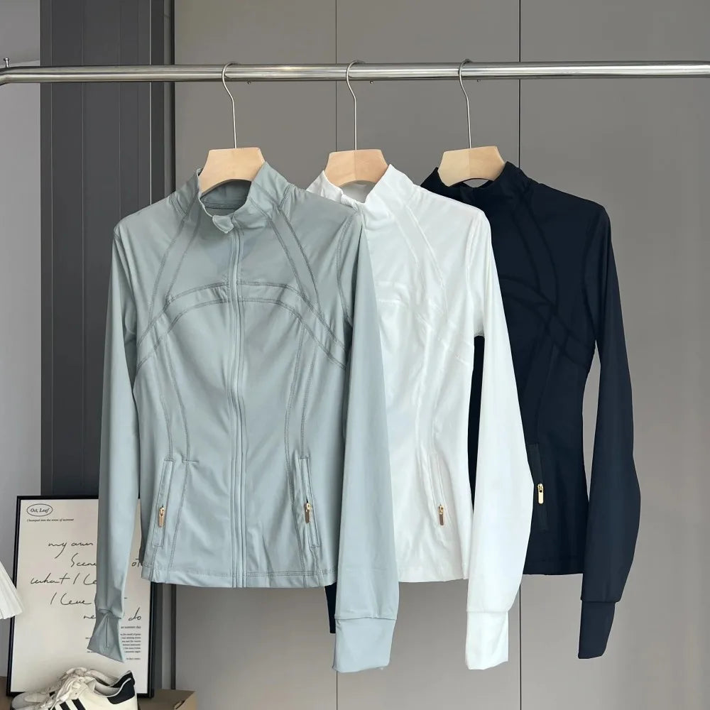 Yoga Jacket Women's Zipper Stand-up Collar Slim Fit with Pockets Outdoor Sports Long-sleeved Warm and Windproof Fitness Clothes
