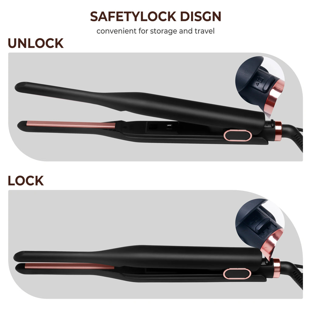 Small Flat Iron for Short Hair, Temperature Adjustable Pencil Flat Iron Fast Heat Up, 3/10 Inch Beard Straightening Iron