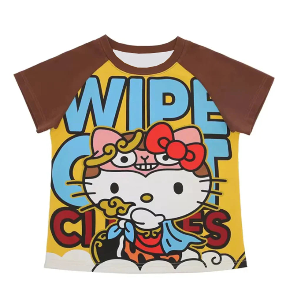 Y2K Hello Kitty Hot Selling Cute Cartoon High Street Hip Hop Shirt Women's Loose Casual Comfortable Sports Short Sleeved T-Shirt