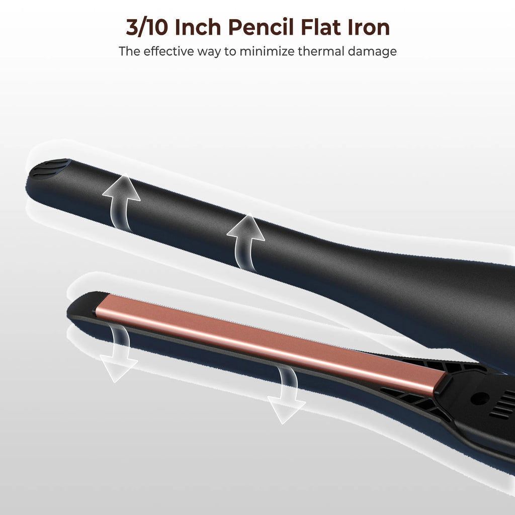 Small Flat Iron for Short Hair, Temperature Adjustable Pencil Flat Iron Fast Heat Up, 3/10 Inch Beard Straightening Iron