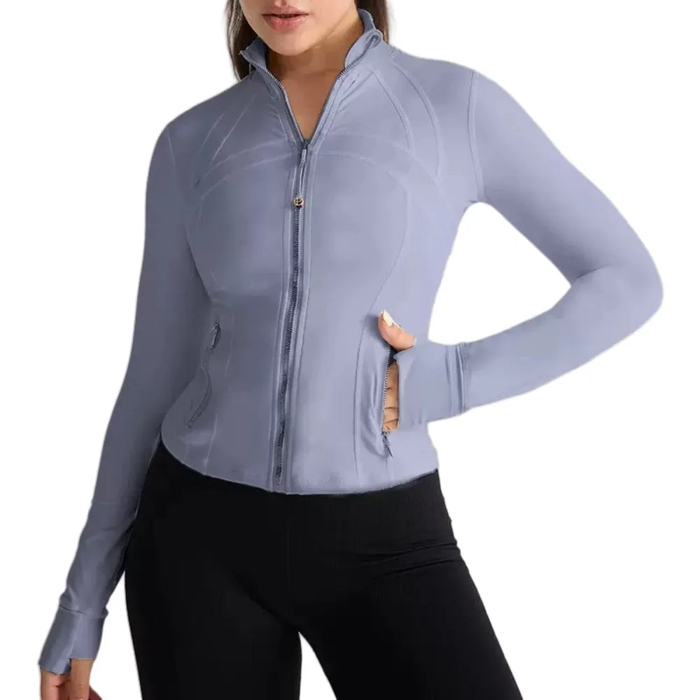 Yoga Jacket Women's Zipper Stand-up Collar Slim Fit with Pockets Outdoor Sports Long-sleeved Warm and Windproof Fitness Clothes
