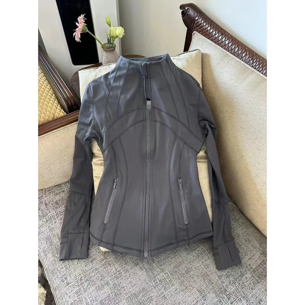 Yoga Jacket Women's Zipper Stand-up Collar Slim Fit with Pockets Outdoor Sports Long-sleeved Warm and Windproof Fitness Clothes