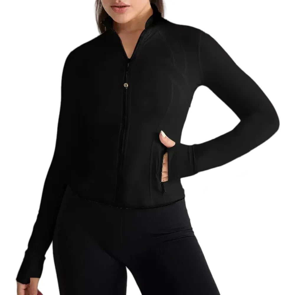 Yoga Jacket Women's Zipper Stand-up Collar Slim Fit with Pockets Outdoor Sports Long-sleeved Warm and Windproof Fitness Clothes