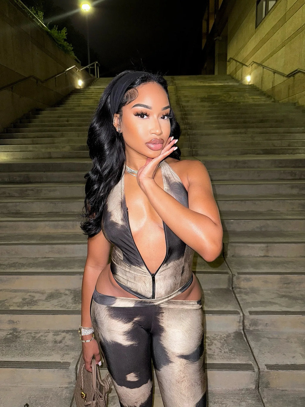 Sister Star Women's Jumpsuit Fashion Sexy V-neck Halter Sleeveless Hollow Street Style Elegant Commuter Long Jumpsuit Outfit