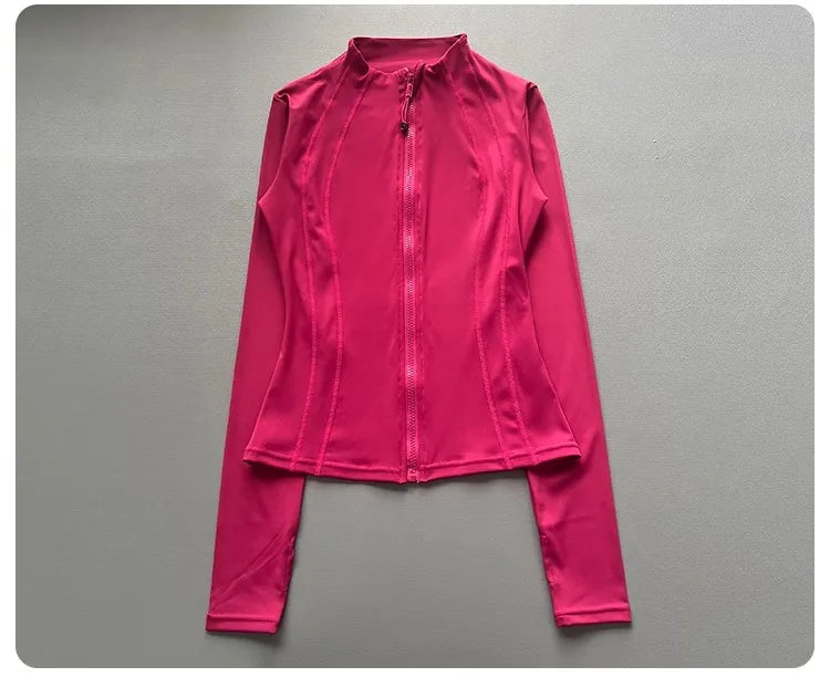 Windproof Fitted Yoga Jacket for Women-Thickened Stand Collar Long Sleeve Cardigan for Running Gym/Fall Cycling with Quick-Dry