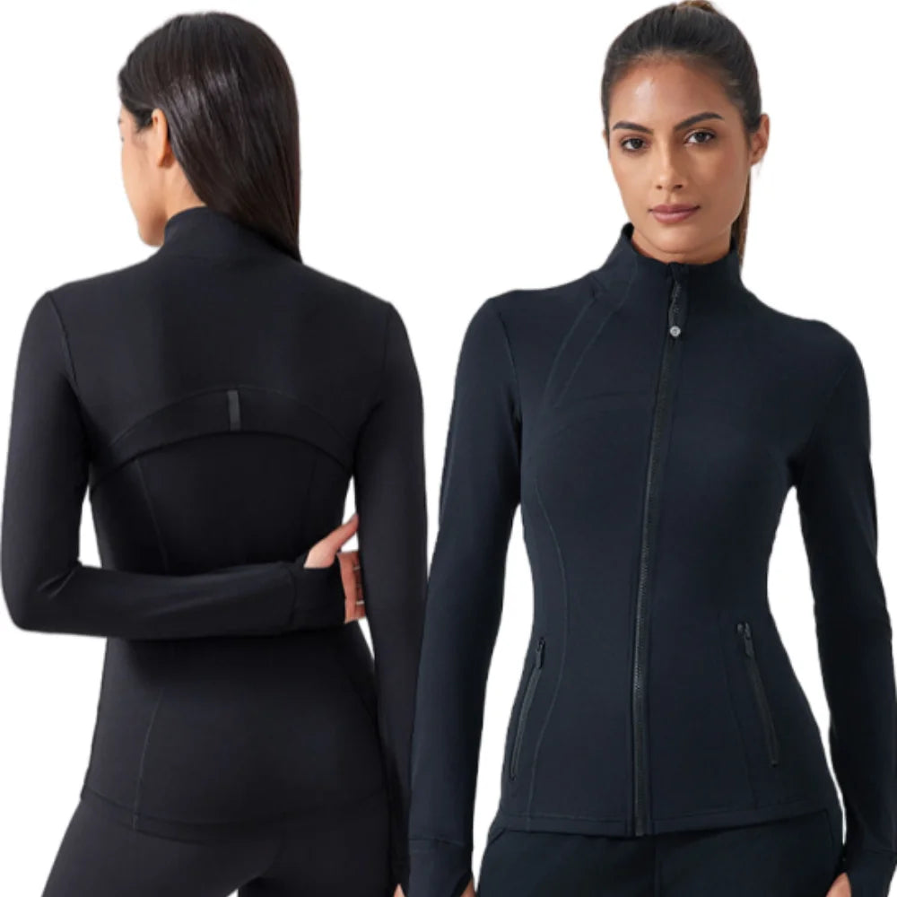 Yoga Jacket Women's Zipper Stand-up Collar Slim Fit with Pockets Outdoor Sports Long-sleeved Warm and Windproof Fitness Clothes