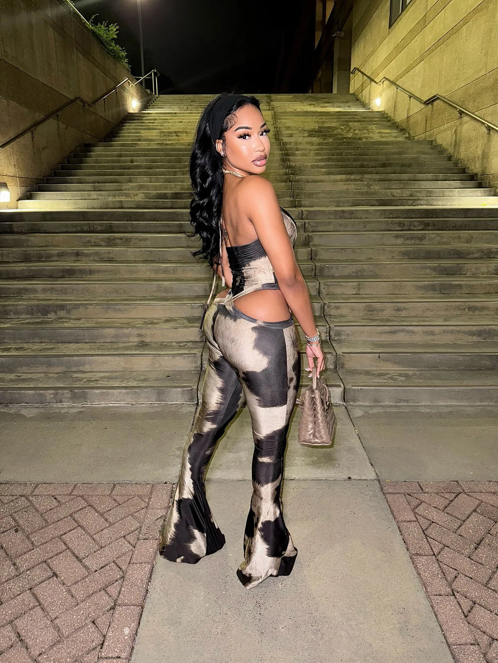 Sister Star Women's Jumpsuit Fashion Sexy V-neck Halter Sleeveless Hollow Street Style Elegant Commuter Long Jumpsuit Outfit