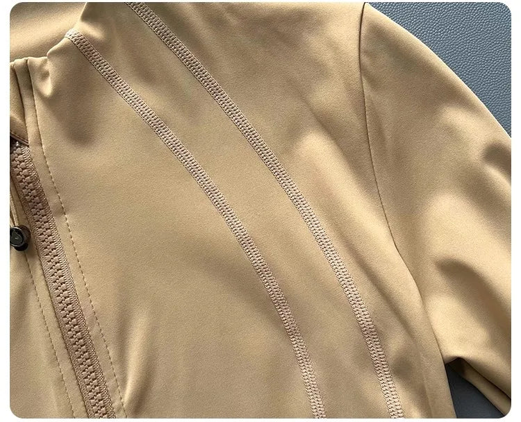 Windproof Fitted Yoga Jacket for Women-Thickened Stand Collar Long Sleeve Cardigan for Running Gym/Fall Cycling with Quick-Dry