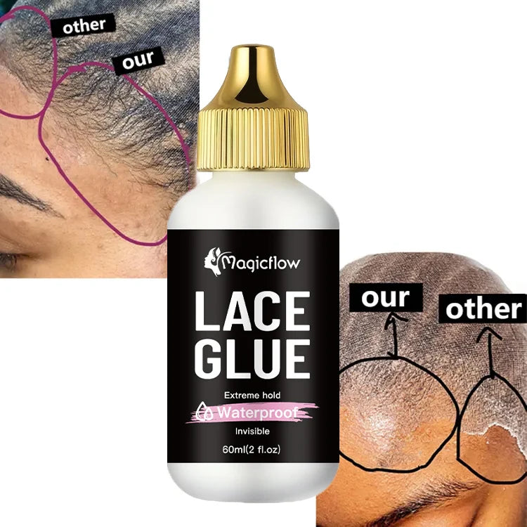 60ml/2fl.oz Waterproof Wig Lace Glue - Strong Hold, Invisible, Quick Dry & Easy Removal - No Odor Adhesive for All Wigs