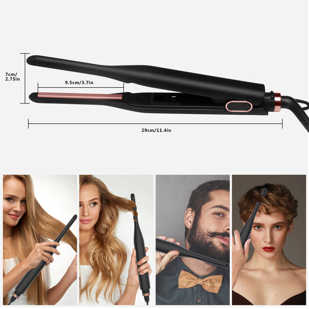 Small Flat Iron for Short Hair, Temperature Adjustable Pencil Flat Iron Fast Heat Up, 3/10 Inch Beard Straightening Iron