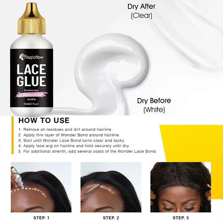 60ml/2fl.oz Waterproof Wig Lace Glue - Strong Hold, Invisible, Quick Dry & Easy Removal - No Odor Adhesive for All Wigs