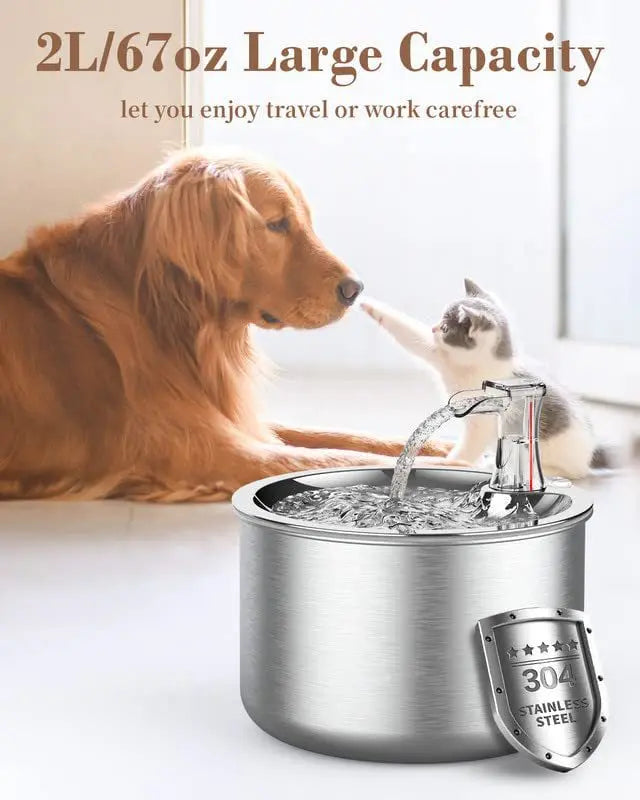2L fully stainless steel pet water dispenser automatic cat water fountain with red water level Holiday gifts floaters