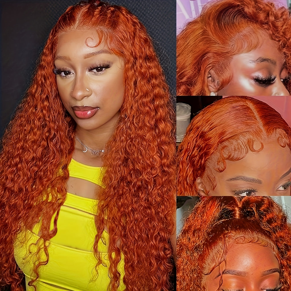 250% High Density 13x6 Ginger Orange Curly HD Transparent Lace Front Wigs Human Hair 13x4 Deep Wave Human Hair Wigs for Women
